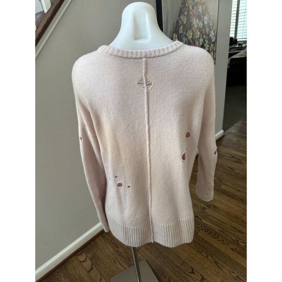 Autumn Cashmere Wool Cashmere Distressed Crew Neck Sweater Pink Size Small - Picture 3 of 3